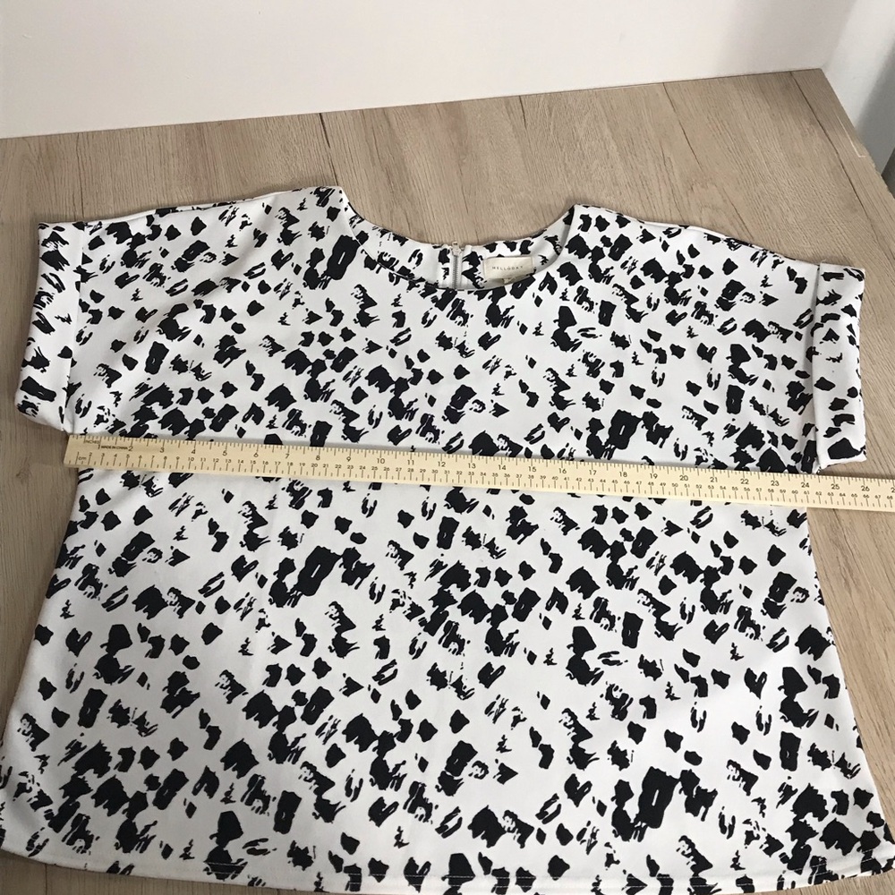 Melloday Short Sleeve Stretch Blouse Top White Black Print Size XL - Picture 8 of 11